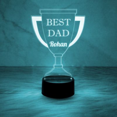 Best Dad Trophy Acrylic Night Lamp | Personalized with Name | Automatic Color Changing Light & On/Off Touch Button | USB Data Cable | Birthday Gift for Dad | Unique Gift for Father